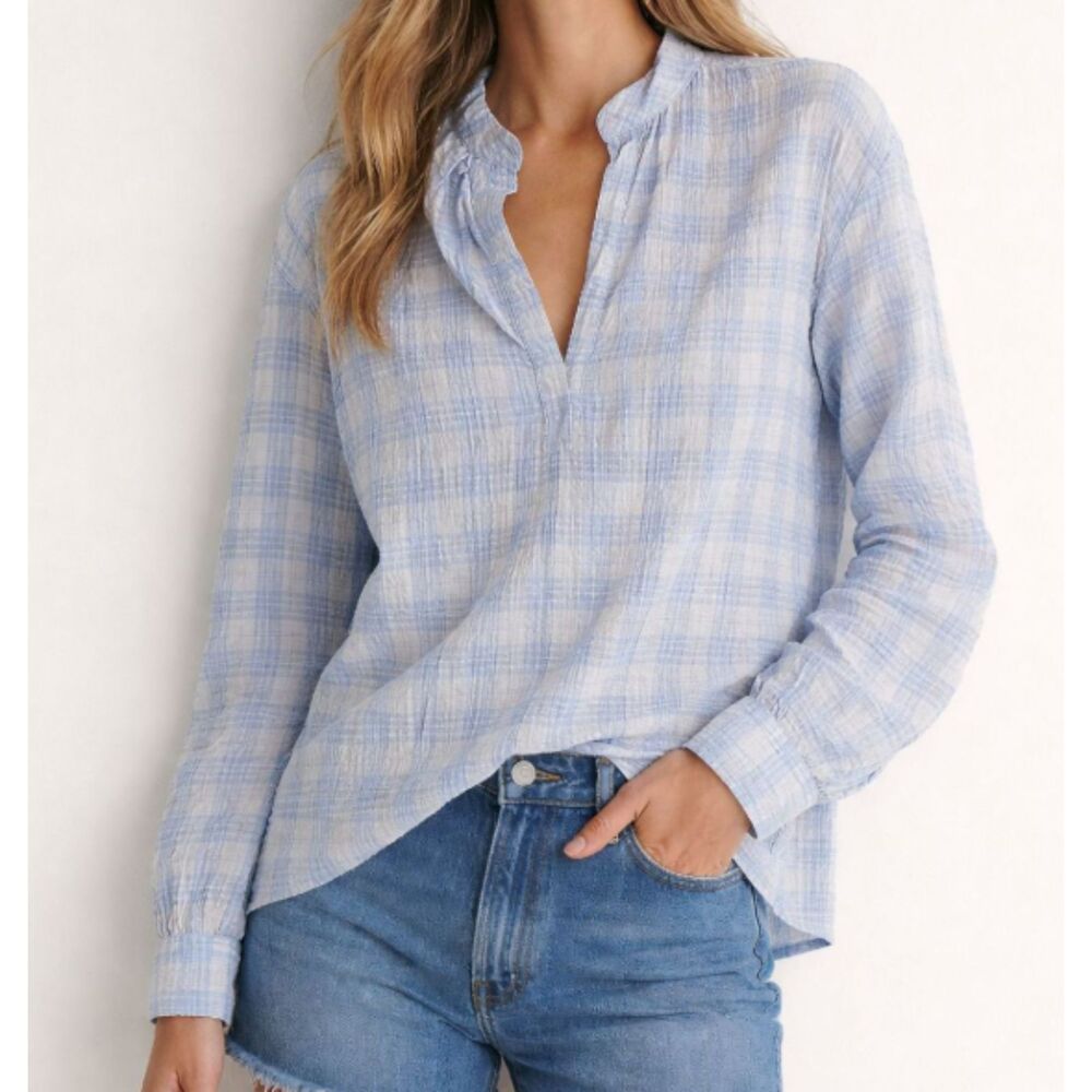 Zara Blue Plaid Peasant Blouse Size Small